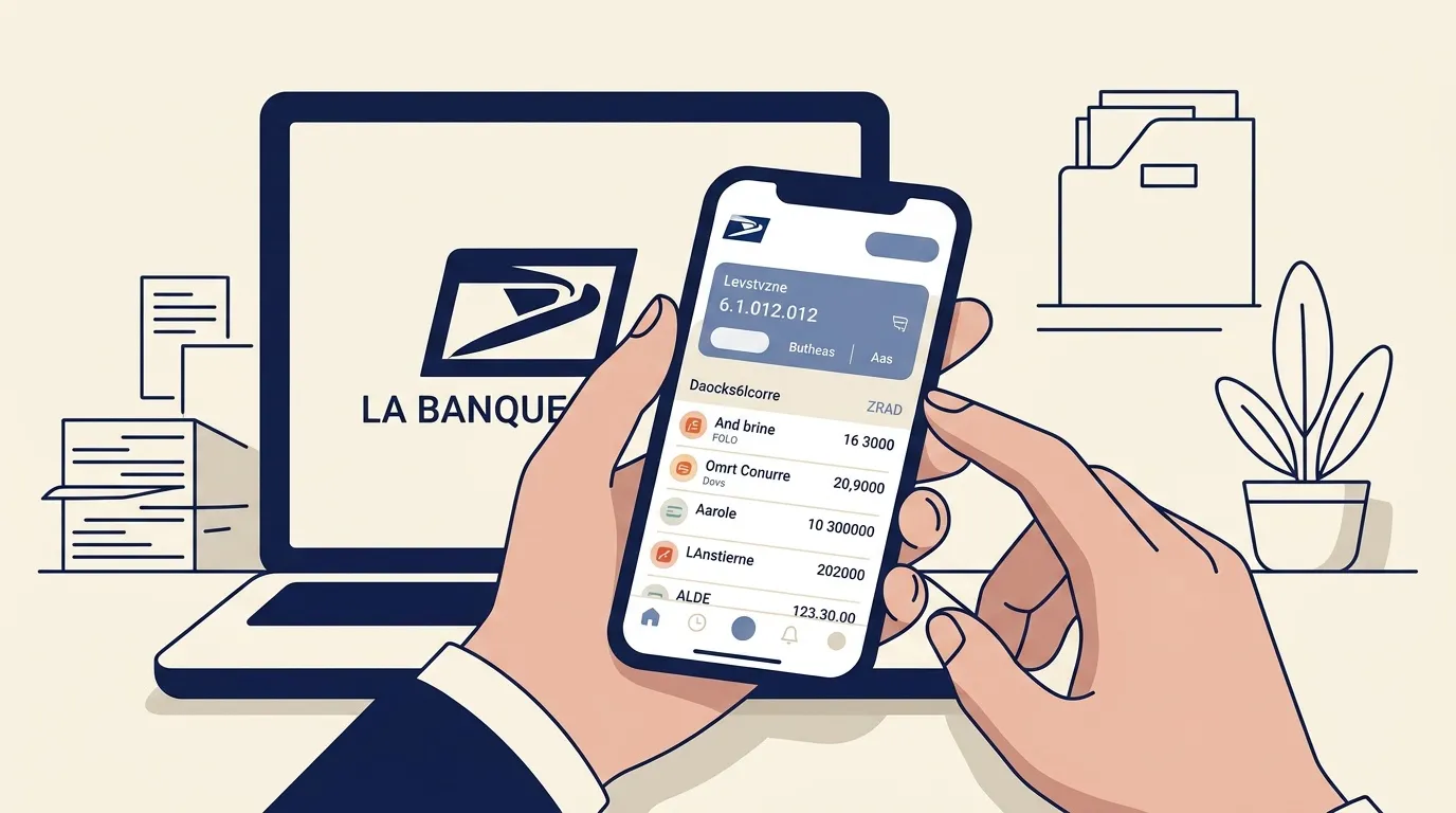Mains tenant un smartphone affichant une application bancaire La Banque