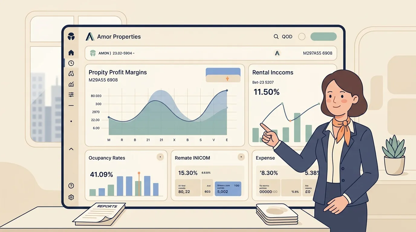 Interface de gestion propri&eacute;t&eacute;s avec graphiques revenus et occupancy