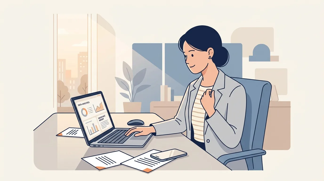 Femme d'affaires travaillant sur ordinateur avec graphiques données