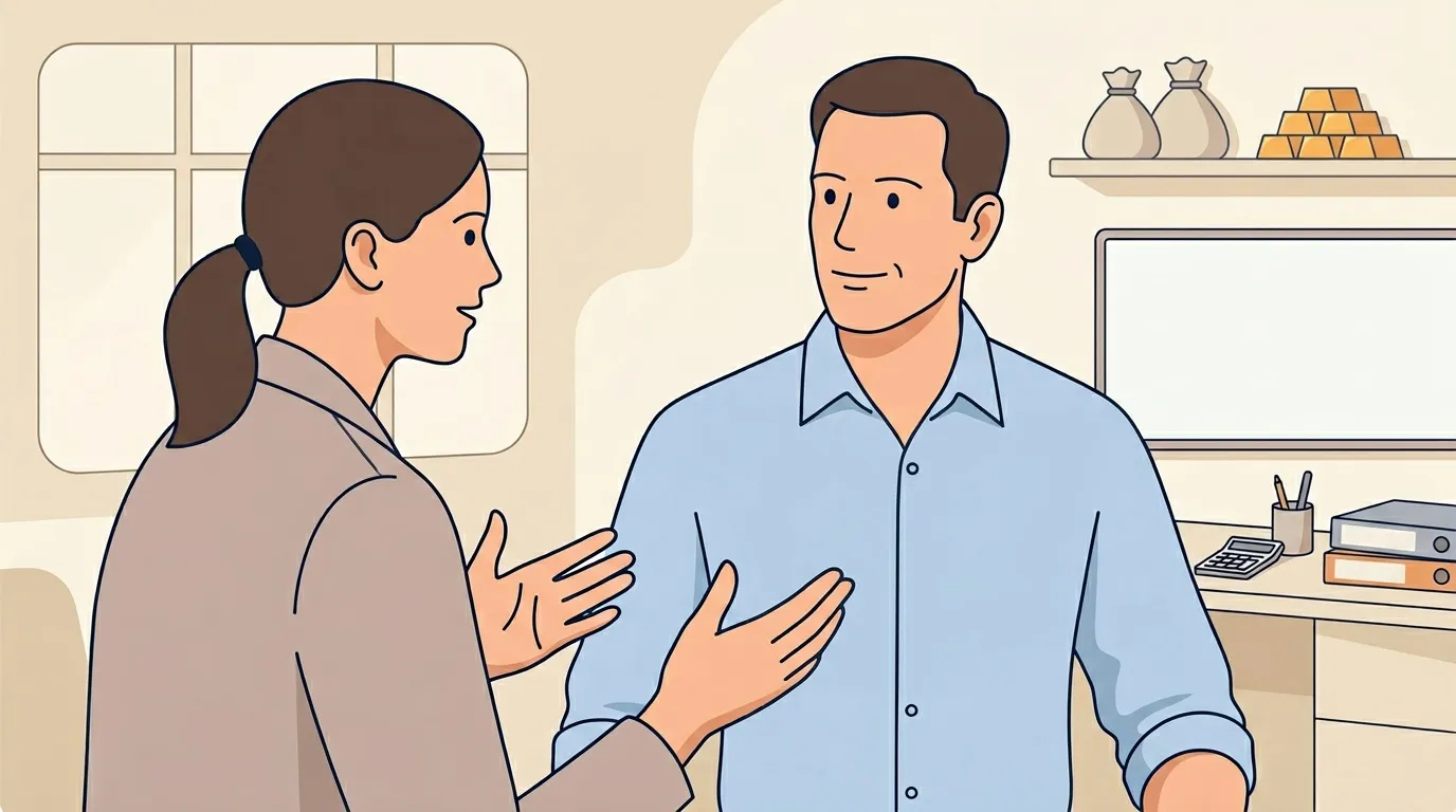 Une femme et un homme discutent dans un bureau.