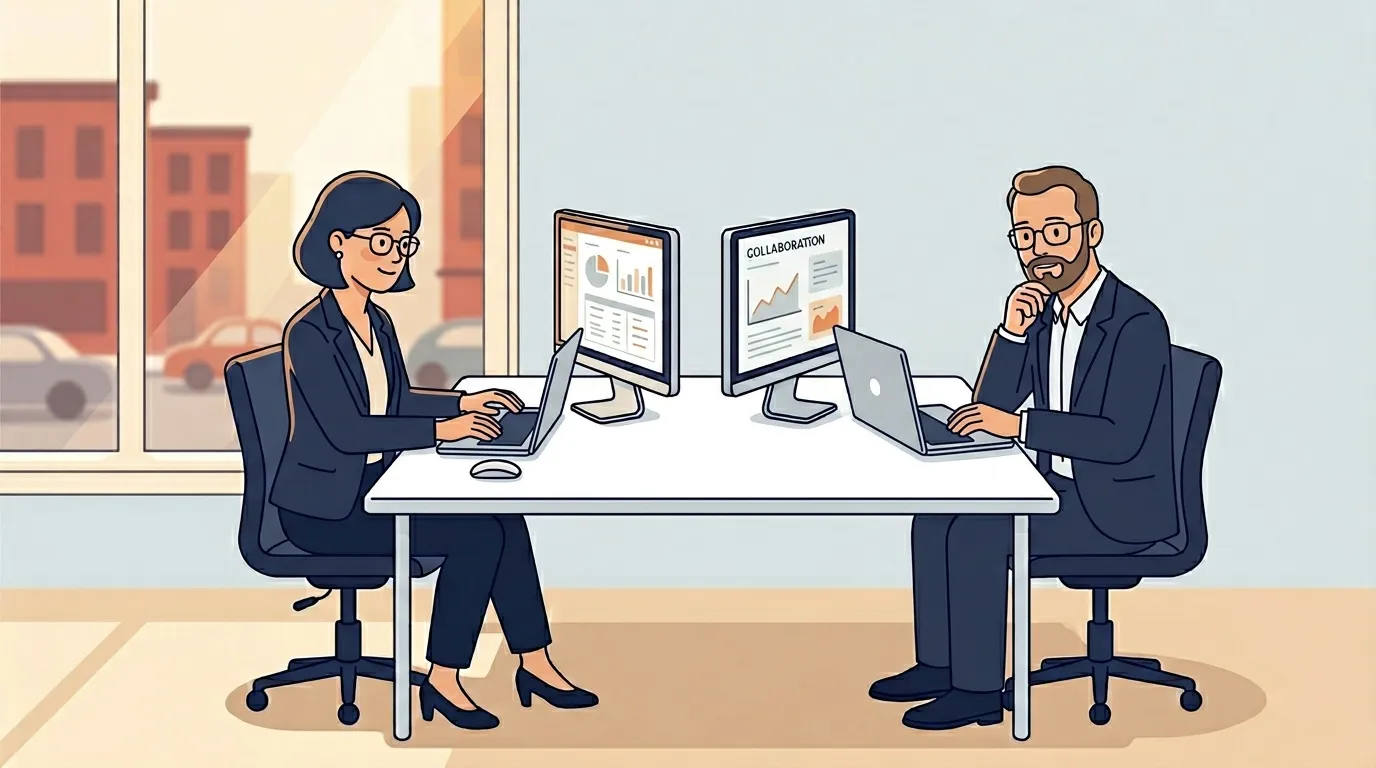 Deux professionnels travaillent ensemble à un bureau moderne