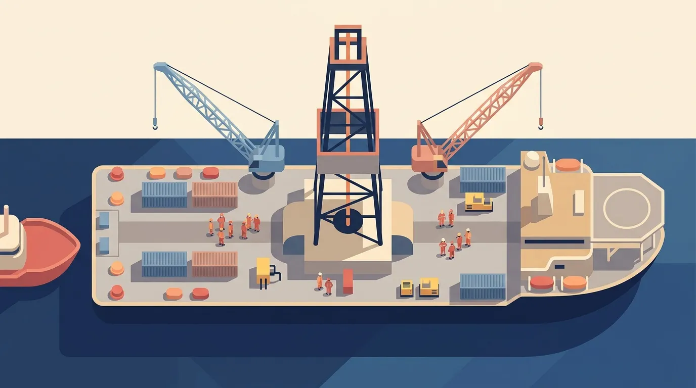 Vue aérienne d'un navire cargo avec grues de chargement et conteneurs