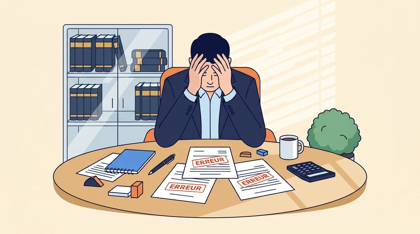 Homme d'affaires frustr&eacute; entour&eacute; de documents d'erreur