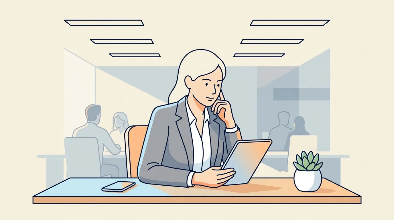Femme professionnelle travaille sur laptop en bureau moderne
