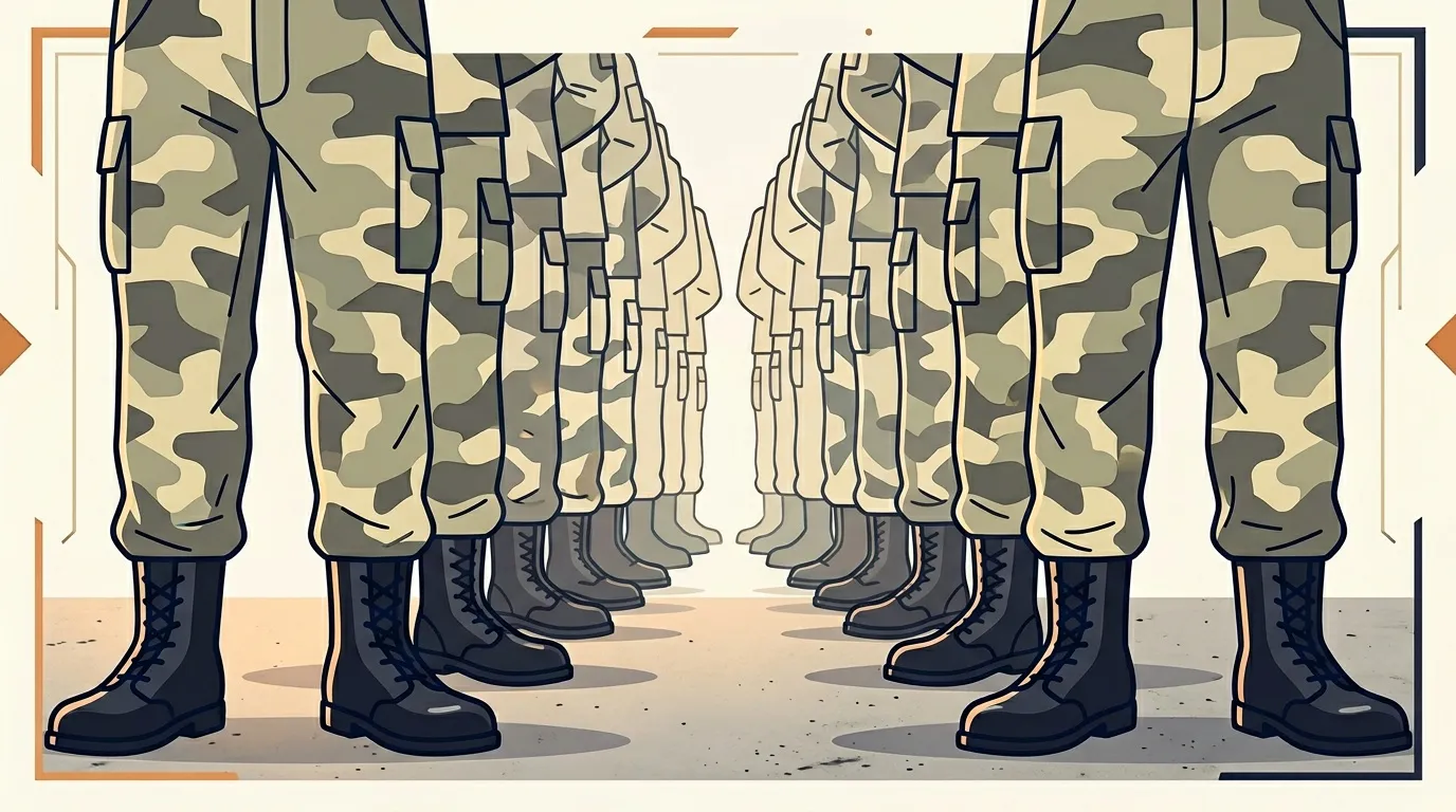 Soldats en uniforme camouflage alignés formant corridor