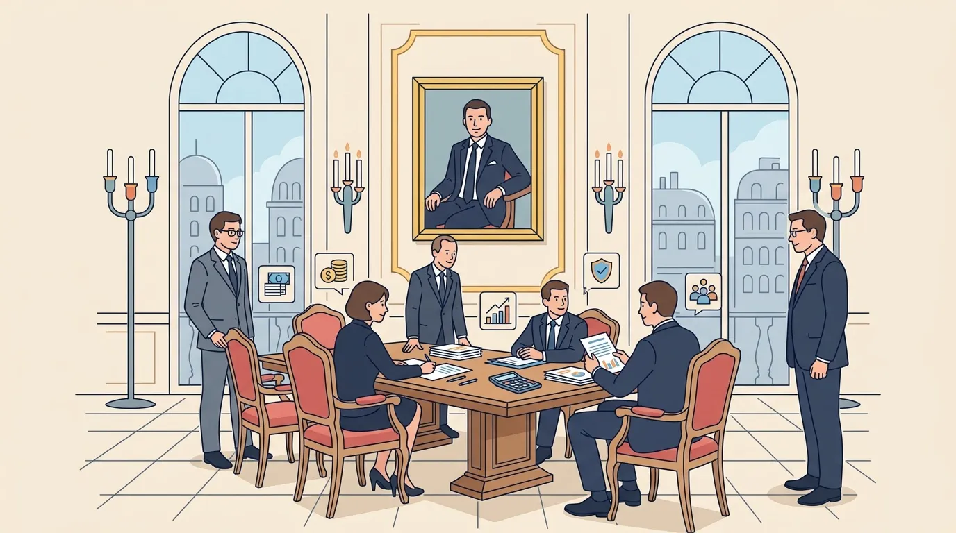 Équipe professionnelle en réunion autour d'une table de conférence