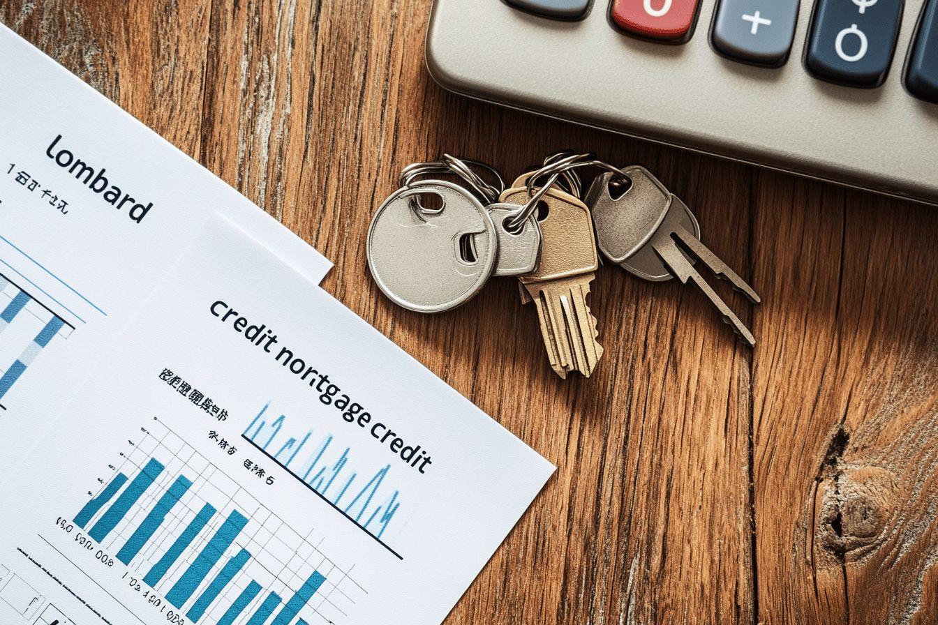 Document de cr&eacute;dit, graphique et trousseau de cl&eacute;s sur bois