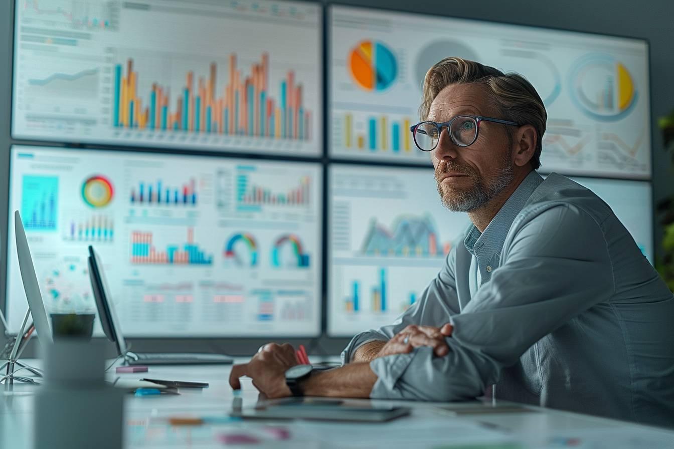 Un homme d'affaires concentré travaillant sur des analyses de données complexes