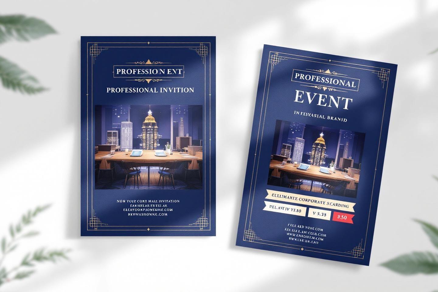 Deux invitations bleu marine avec vue sur des gratte-ciels de nuit