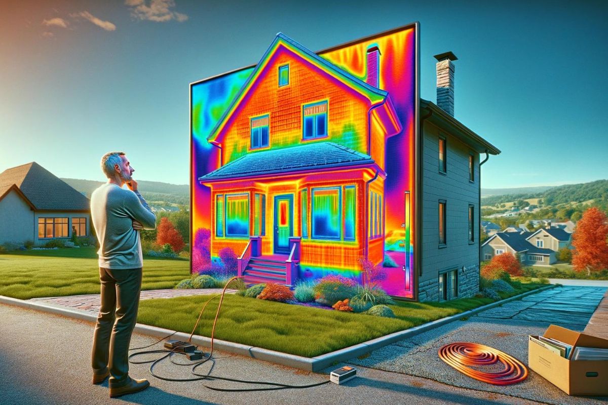 Un homme regardant une image thermique d’une maison.