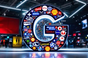 Grand cercle composé de nombreux logos d'entreprises internationales