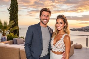 Couple élégant sur une terrasse avec vue sur la mer