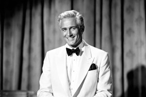 Portrait vintage d'un homme souriant en costume blanc